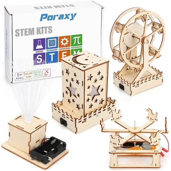 4 in 1 STEM Kits, Wooden Construction Science Kits, STEM Projects for Kids